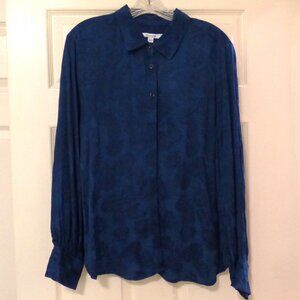 Chico Dark Blue Brocade Blouse Long Sleeve, size 3